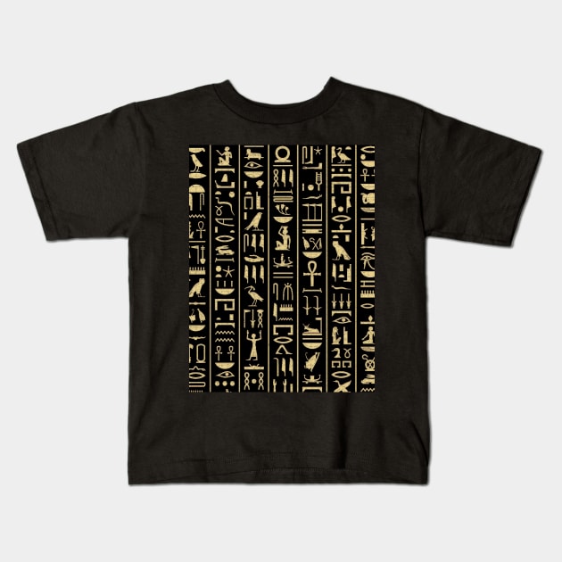 Black & Gold Hieroglyphics Kids T-Shirt by CRWPROD